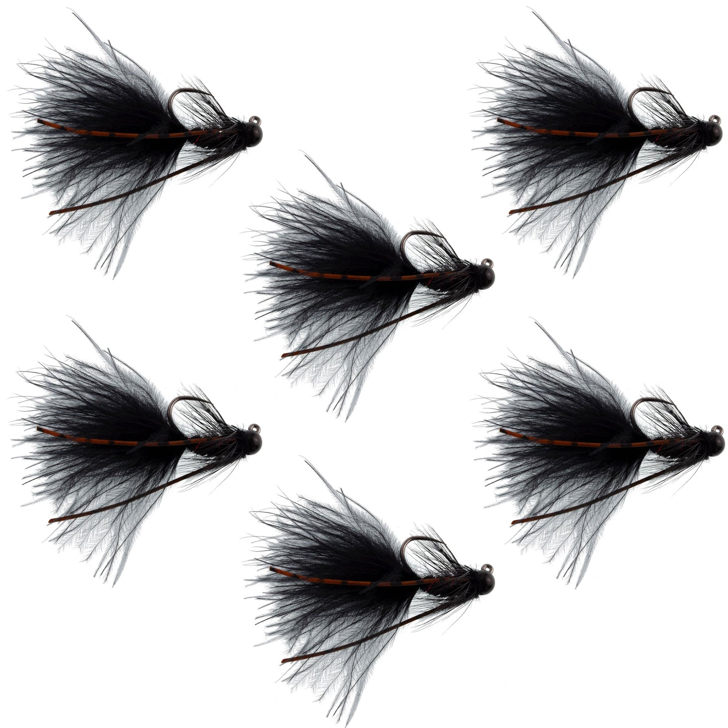 Tungsten Bead Tactical Black Mini Bugger Euro Nymph Fly - 6 Flies Size 12