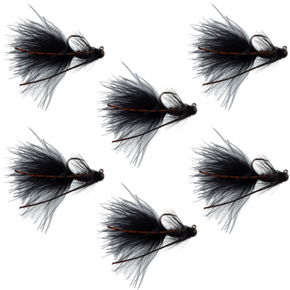 Tungsten Bead Tactical Black Mini Bugger Euro Nymph Fly - 6 Flies Size 8