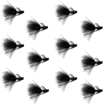 Tungsten Bead Tactical Black Mini Bugger Euro Nymph Fly - 12 Flies Size 8