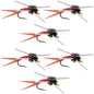 Tungsten Bead Head Rubber Legs Red Copper John Nymph Fly Fishing Flies - Set of 6 Flies Hook Size 16