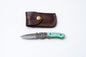 Turquoise Damascus Folding Knife – Hand Engraved Bolster Edition - TK-414