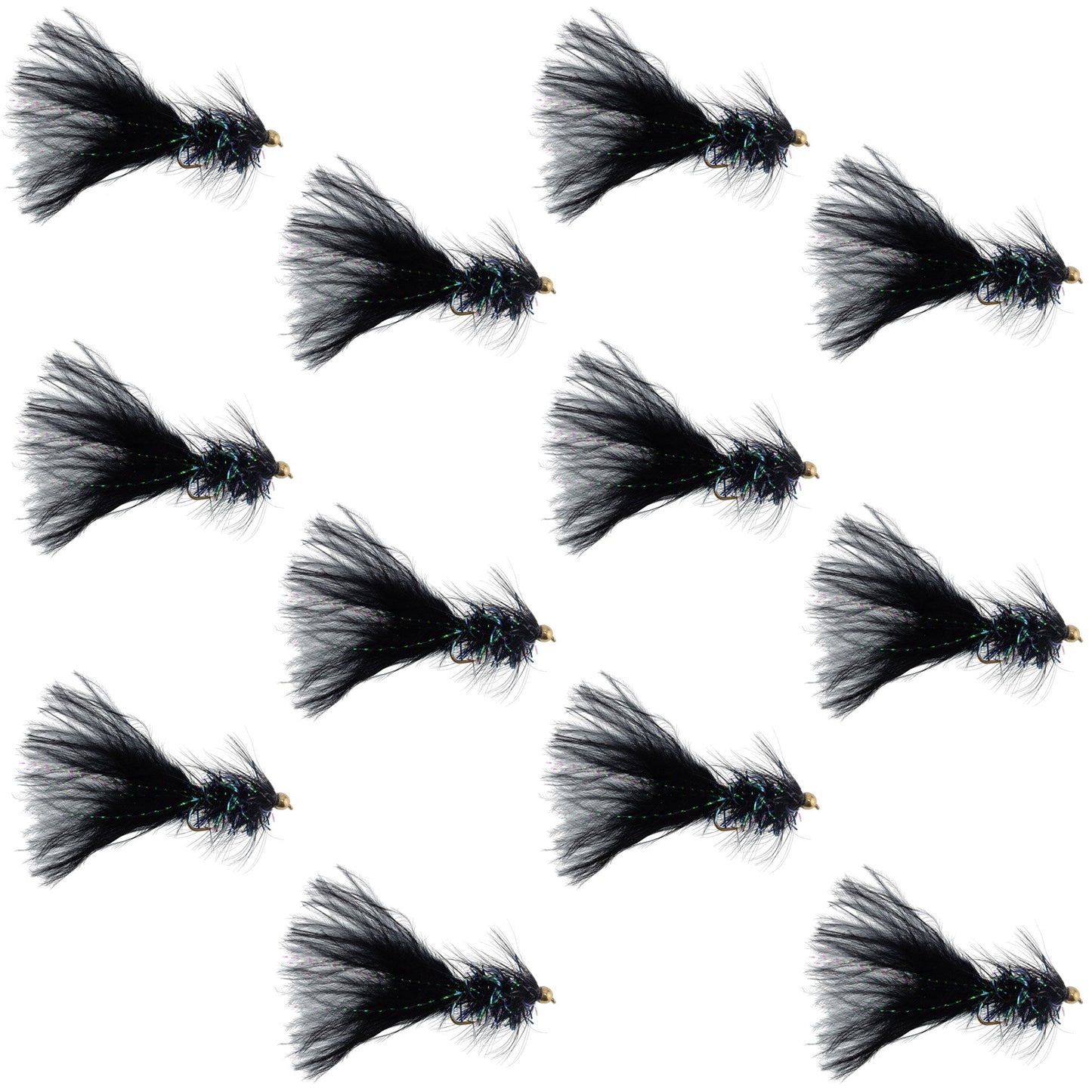 Black Bead Head Crystal Woolly Bugger Streamer - 12 Flies - Size 4
