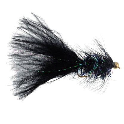 Bead Head Crystal Woolly Bugger Streamer Black - 6 Flies - Size 8