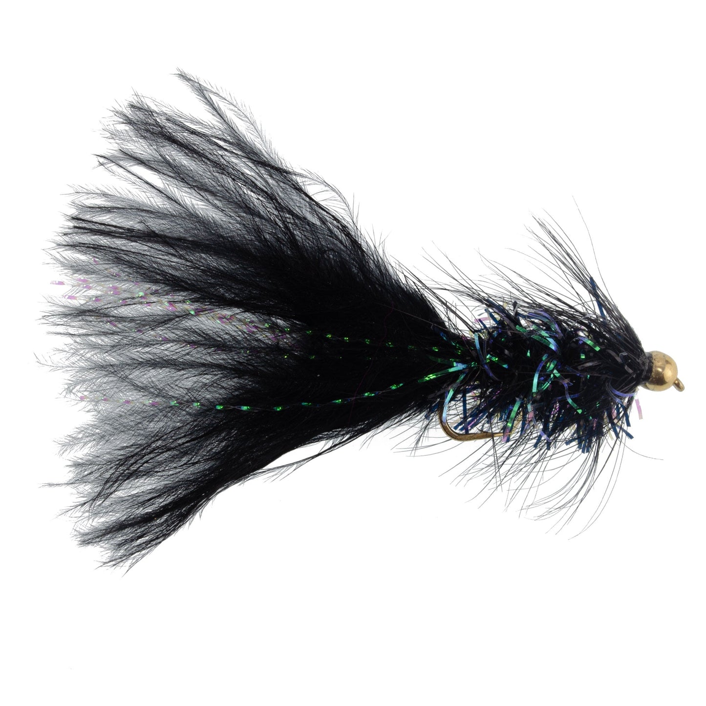 Black Bead Head Crystal Woolly Bugger Streamer - 12 Flies - Size 8