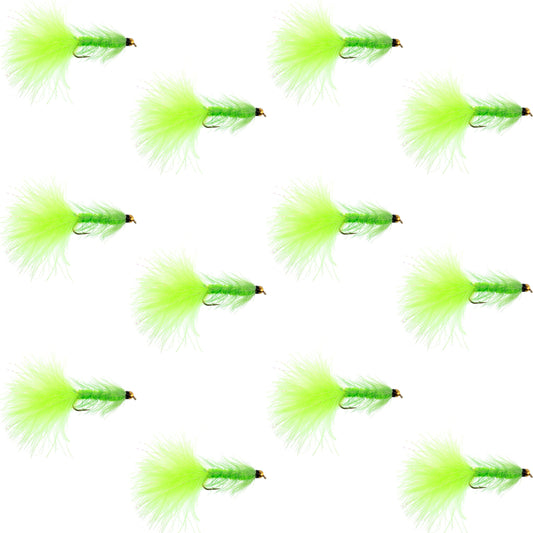 Chartreuse Bead Head Crystal Woolly Bugger Streamer Fly - 12  Flies Size 4
