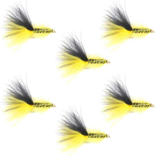 Yellow Black Bead Head Crystal Woolly Bugger Streamer - 6 Flies Size 4