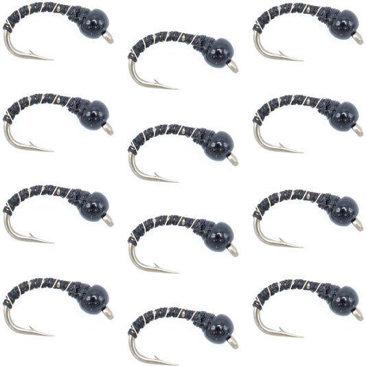 Black Zebra Midge - 1 Dozen - Size 24 Tailwater and Lake Fishing Flies