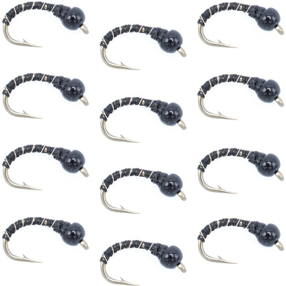 Black Zebra Midge - 1 Dozen - Size 20 - Tailwater and Lake Fishing Flies