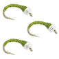 3 Pack Bead Head Olive Zebra Midge Still Water Nymph Hook Size 14