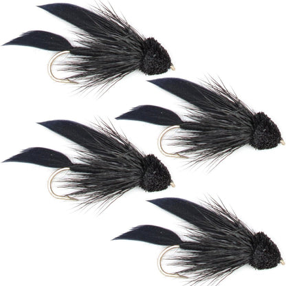 Black Muddler Minnow Streamers Fly - 4 Flies Size 6