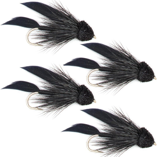 Black Muddler Minnow Streamers Fly - 4 Flies Size 6