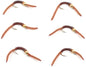 Barbless Tungsten San Juan Bead Head Power Worm Brown 6 Flies Size 12