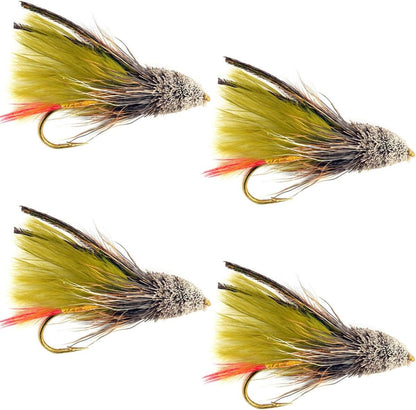 Olive Marabou Muddler Minnow Streamer Fly - 4 Flies Size 8