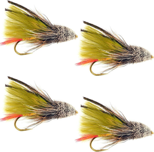 Olive Marabou Muddler Minnow Streamer Fly - 4 Flies - Size 8